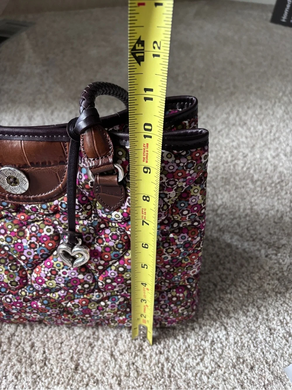 Brighton Heart to Heart Floral Quilted Calico tote Bag Leather Handles D773077